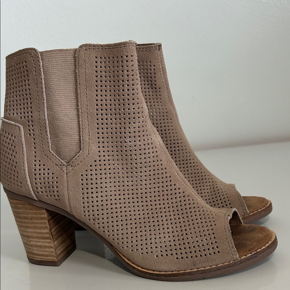 Toms Perforated Tan Ankle Booties